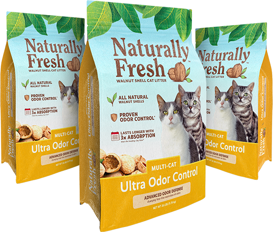 Three angled bags of Naturally Fresh Ultra Odor Control Cat Litter